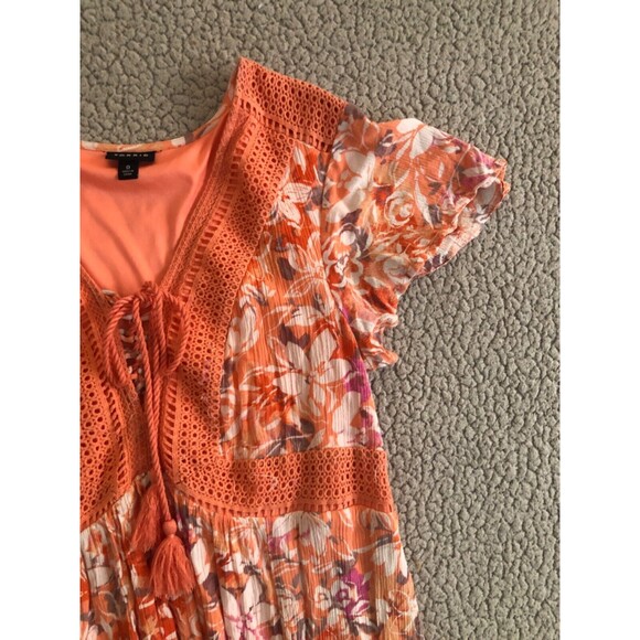 Torrid Women’s Size 0 (12 Large) Floral Maxi Dress Orange Pink Boho Crochet Trim - Picture 9 of 16